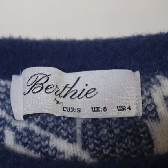 Berthie Blue White Sweater Floral Jacquard Knit Size 4 - Picture 7 of 10